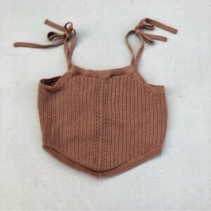 Crochet crop top Handkerchief Shirt Brown Sz.Medium Boho